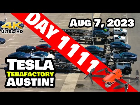 LOADING MODEL Ys ON TRANSPORTS AT GIGA TEXAS! - Tesla Gigafactory Austin 4K  Day 1111 -8/7/23 -Tesla