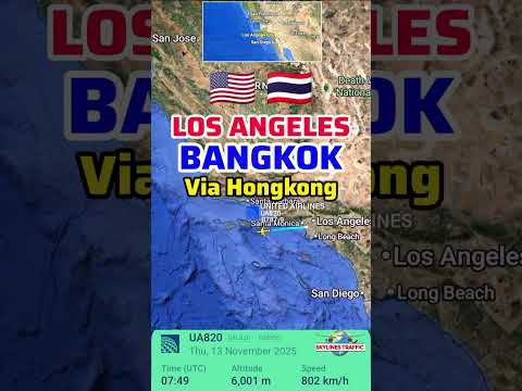 ✈️ Los Angeles 🇺🇸 to Bangkok 🇹🇭 via Hong Kong Flight Route | United Airlines UA820