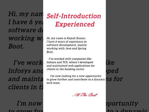 #Self Introduction For Experienced Candidates#How To Clear Interview#How To Introduce In Interview