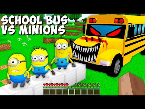 SCARY SCHOOL BUS EXE vs Minion FAMILY in Minecraft - Gameplay Coffin Meme