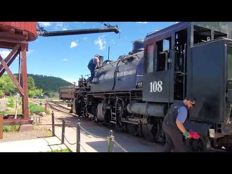 1880 Steam Train - Engine 108 Backing up to Fill with Water Hill City, SD