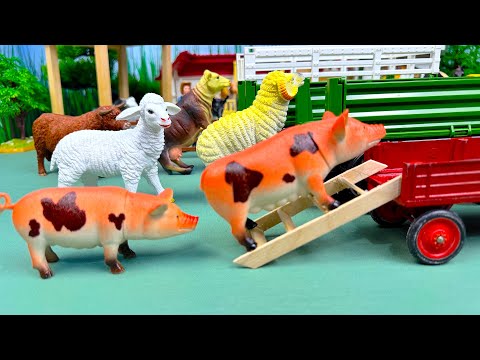 3 Tractors Transporting Farm Animals! Cows, Pigs, Horses, Goats & Chickens Move to New Farm