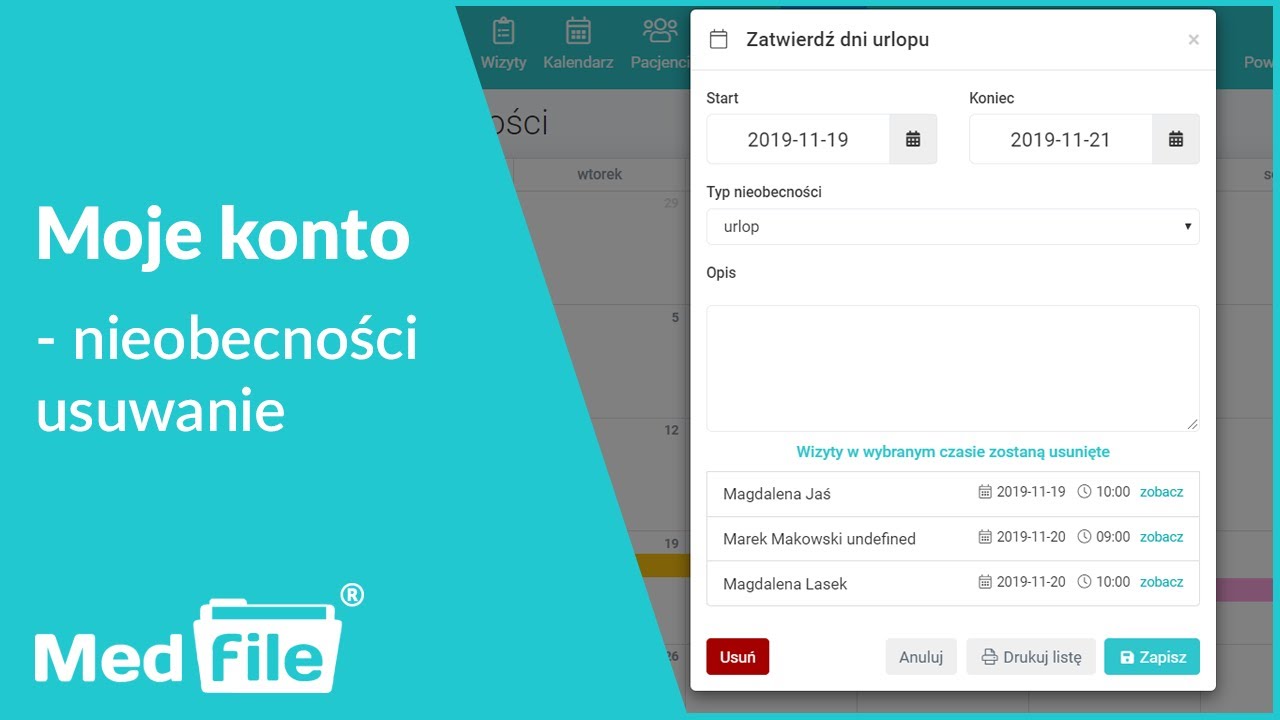 Nieobecności usuwanie