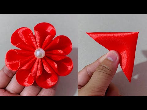 Super Easy Ribbon Flower Making - Hand Embroidery Amazing Trick with Ribbon - DIY ribbon flowers