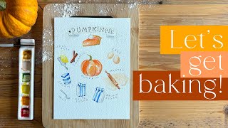 Watercolour Pumpkin Pie Recipe Card 🍂 Easy Illustrated Tutorial for Beginners