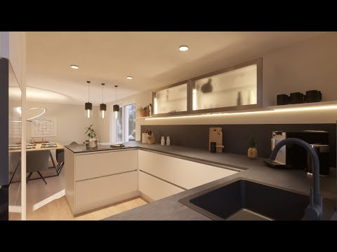 Moderne weiße Küche mit grifflosen Fronten, Glas-Details und Neff-Geräten #küchenplanung