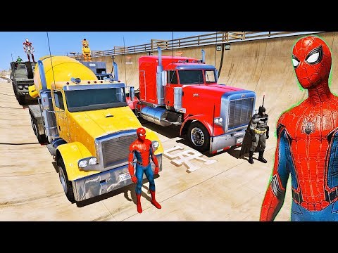 CARROS e CAMINHÕES com HOMEM ARANHA e HERÓIS! Desafio na Mega Rampa - IR GAMES