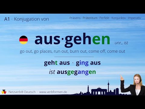 Konjugation Verb „ausgehen“ (unr., ist) - alle Zeitformen, Lernvideo, Tutorial