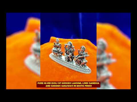 Pure Silver Idols of Goddess Lakshmi, Lord Ganesha and Goddess Saraswati in Exotic Finish video