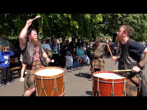 Wild men of Clann An Drumma playing Bloodline in Princes St Gardens 2025 Edinburgh Tartan Parade