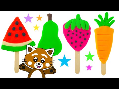 Pukkins gör roliga glassar i Play Doh - Lär dig färger med Pukkins - Lek med oss