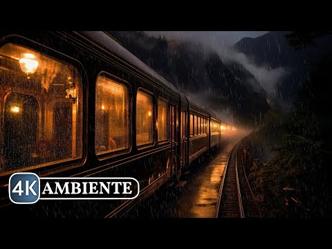 Eine Regnerische Zugfahrt bei Nacht: Zuggeräusche mit Regen zum Einschlafen | 4K Ambiente