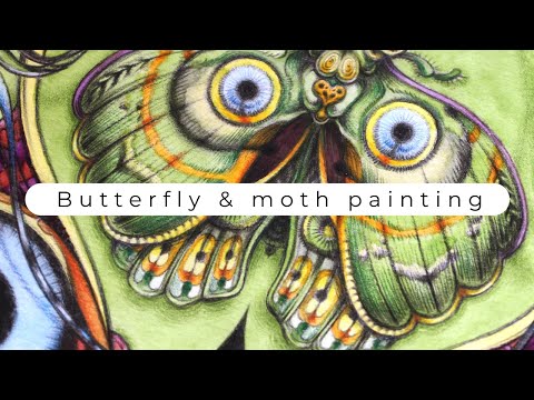 › Butterfly & Moth - painting with watercolors and color pencils, detailed - tropical series