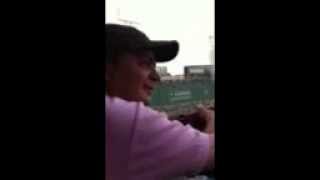 Brian Evans listens to his song "At Fenway" playing AT FENWAY PARK