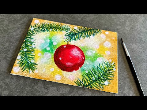 Easy Christmas painting/ Red ornament/ Bokeh background painting  #139
