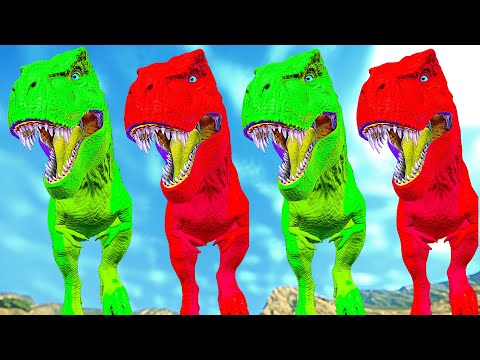 IRONMAN I-REX Vs PURPLE T-REX VS INDORAPTOR VS SPINOSAURUS Dinosaurs Fight JURASSIC WORLD EVOLUTION