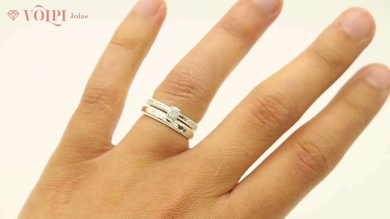 Aliança com Anel Solitário em Prata