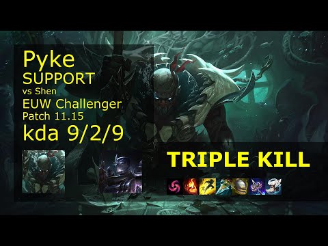Pyke Support & Draven vs Shen & Ezreal - EUW Challenger 9/2/9 Patch 11.15 Gameplay