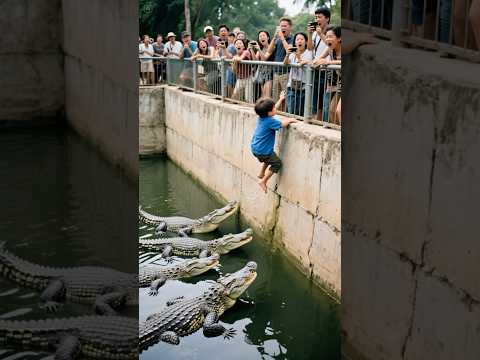 TERRIFYING FALL! BOY PLUNGES INTO CROCODILE POOL! #crocodile #zoo #wildlife #animal 🐊