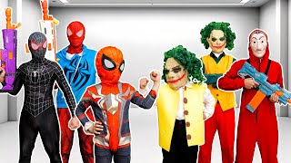 What If ALL COLOR SPIDER-MAN & BAD HERO in 1 HOUSE?? Hey KID SPIDER MAN, KID JOKER Vs Spider Man