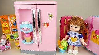 fruit ice cream shaker and baby doll refrigerator toys play