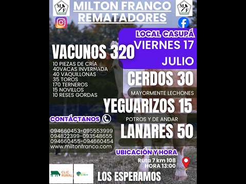 17/07/2026 Local Casupá - Florida - Feria mensual - Milton Franco | Clic Rural