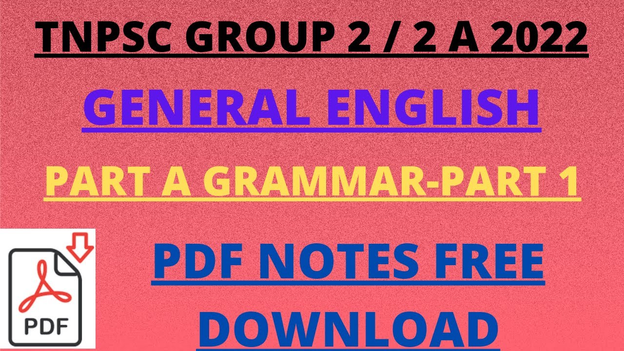 TNPSC | Group 2/2A 2022 | PART A GRAMMAR PDF FREE DOWNLOAD | PART 1 | GENERAL ENGLISH