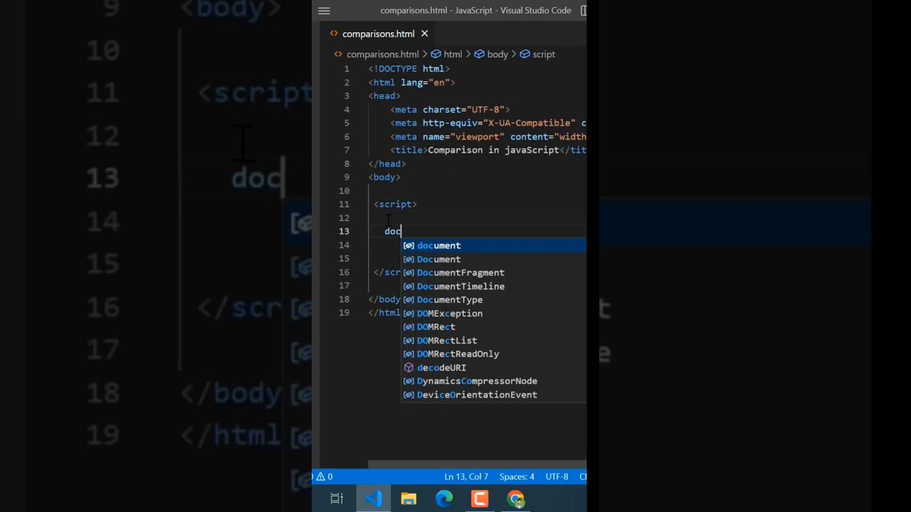 how to use comparison operator in javascript