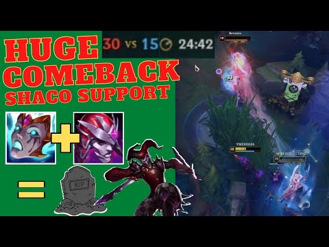 *HUGE COMEBACK* Down 15 kills? No problem! | AP SHACO SUPPORT | Liandry's + D.Embrace = Too EZ!