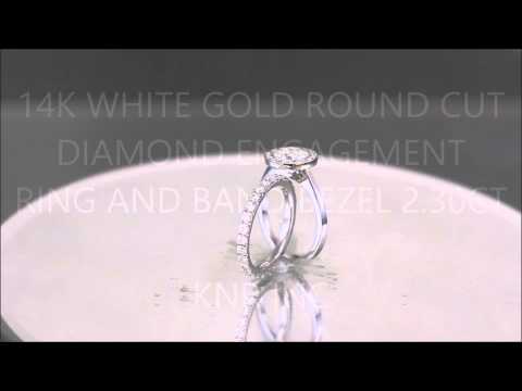14K WHITE GOLD ROUND CUT DIAMOND ENGAGEMENT RING AND BAND BEZEL 2.30CT  - KNR INC - 731 1
