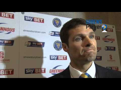 Mike Jackson talks to ShrewsPlayer after the 1-1 draw with Crawley Town