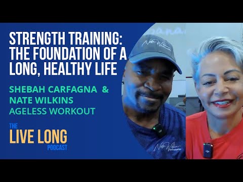 Ageless Workout podcast episode about strength training and healthy aging with Nate and Shebah