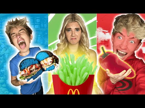 EATING ONLY ONE COLOR OF FOOD FOR 24 HOURS!! 🍕Food challenge🍟