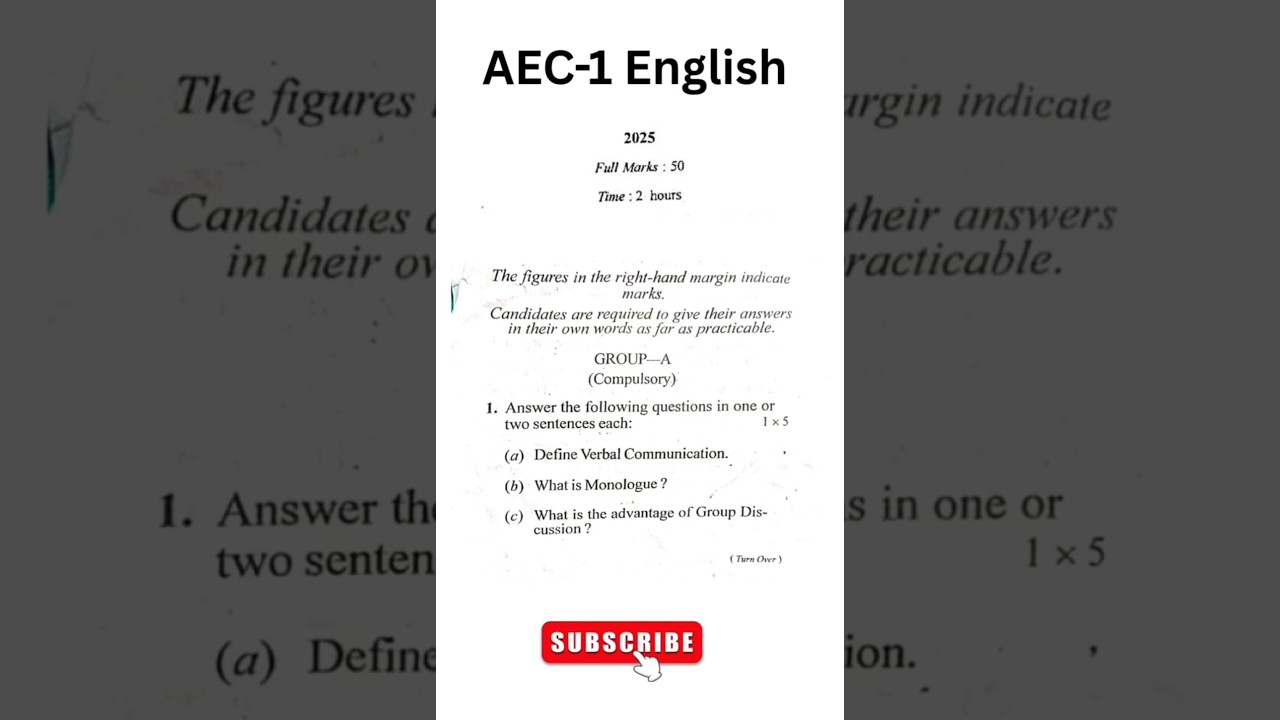 BBMKU Sem-1 AEC English Question Paper (2024-28) #bbmku #bbmkuquestionpaper