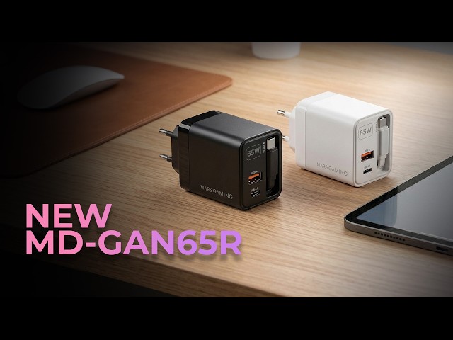 Ladegerät Mars Gaming MD-GAN65R USB-C GaN 65W mit Retraktilkabel weiß video