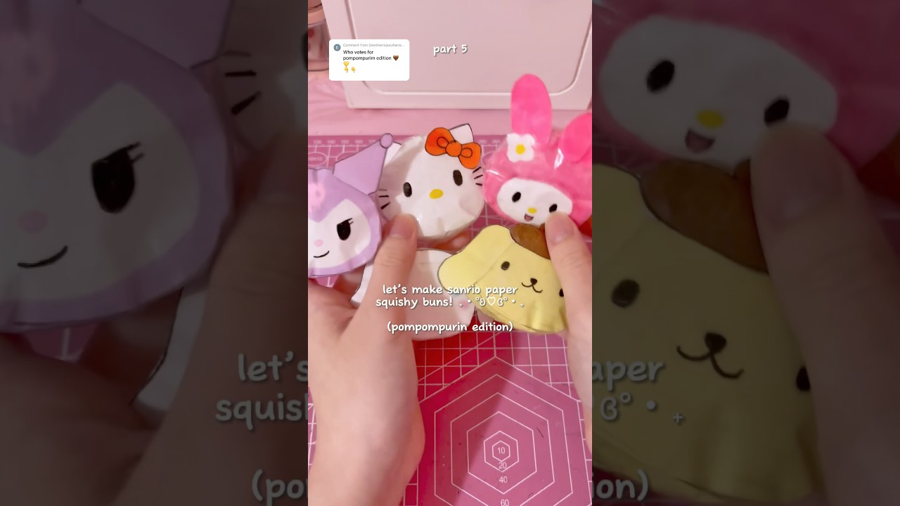 diy sanrio squishy buns 💛 #diy #sanrio #asmr #craft #papercraft #hellokitty #papersquishy #kpop