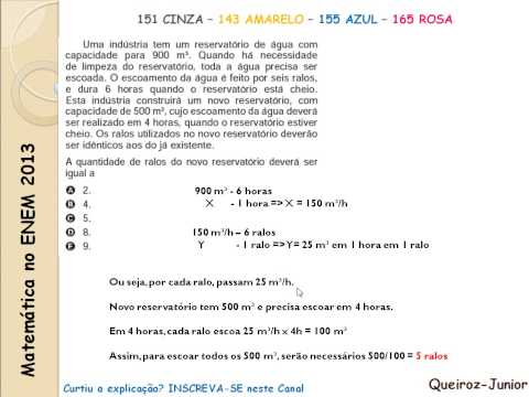 Matemática ENEM 2013 - 143 Amarelo - 151 Cinza - 155 Azul - 165 Rosa
