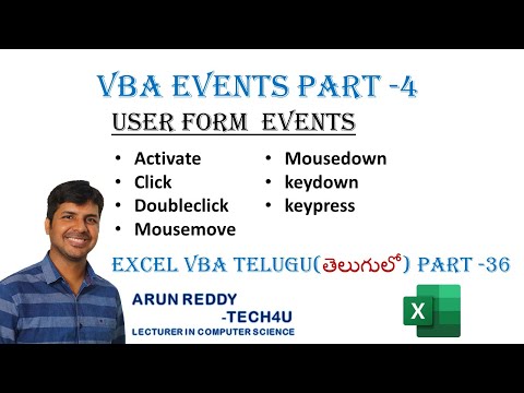 EXCEL VBA TELUGU PART - 36 || EXCEL VBA USERFORM EVENTS TELUGU || USER FORM EVENTS IN VBA TELUGU ||