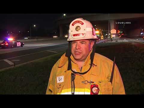 Car Flies Off Overpass and Lands on 10 Freeway PART 2 / San Gabriel Valley  1.19.19