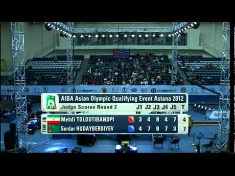 LightWelter (64kg) SF-Toloutibandpi (IRI) vs Hudayberdiyev (TKM) -2012 AIBA Asian Olympic Qualifying