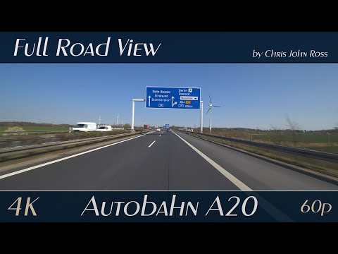 Autobahn (A20), Germany: Rastplatz Warnowtal - Kreuz Rostock - 4K (UHD/2160p/60p) Video