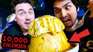 I Tried Japan's GIANT PUDDING Challenge (ft. @AbroadinJapan) | 10,000 CALORIES