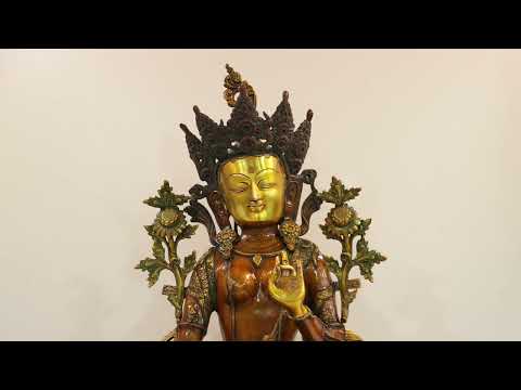 34" The Majestic Green Tara In Brass | Handmade | Made In India | Exotic India Art