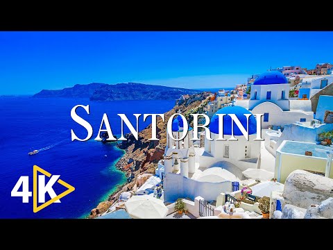 FLYING OVER SANTORINI (4K UHD) - Calming Music Along With Beautiful Nature Video
