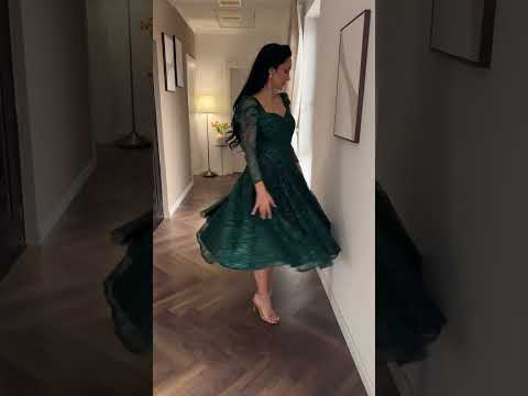 Rochie de ocazie din dantela verde cu sclipici midi Video