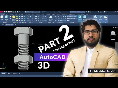 How to Make NUT BOLT with THREADS M12 IN AutoCAD 3D PART 2