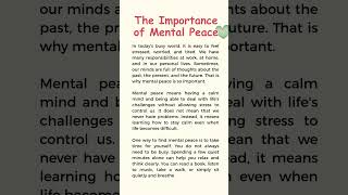 The Importance of Mental Peace #readingeanglish #english