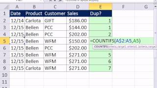 Excel Magic Trick 843: Is Record Duplicate, Excluding First Occurrence? COUNTIFS Function