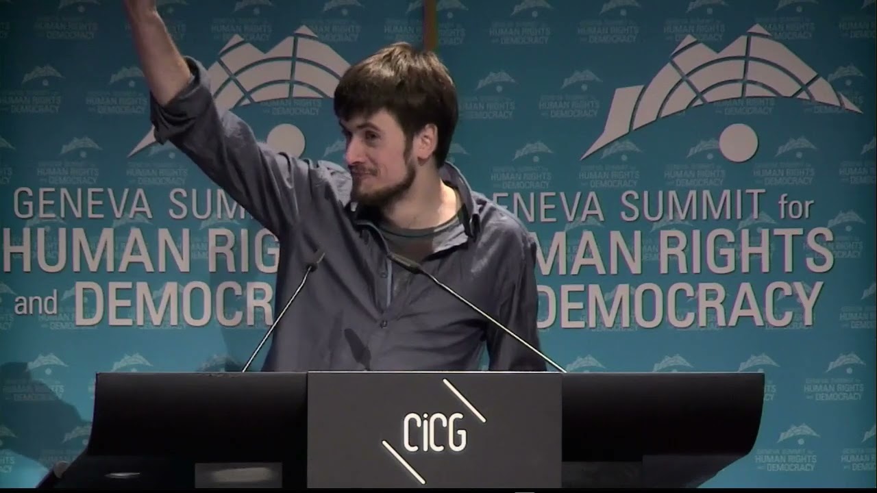 Husband of jailed Pussy Riot musician Pyotr Verzilov at 2013 Geneva Summit for Human Rights
