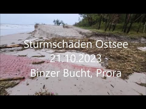 Schäden Ostsee Prora-Strand / Binzer Bucht am 21.10.2023 nach dem Sturm